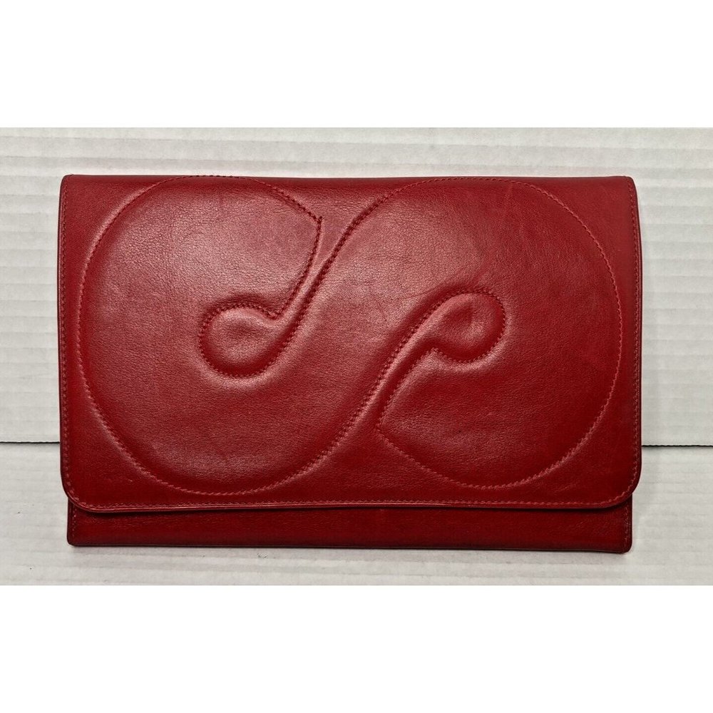 80s Frances Patiky Stein RED LEATHER “S” Logo Clutch Wallet Vintage